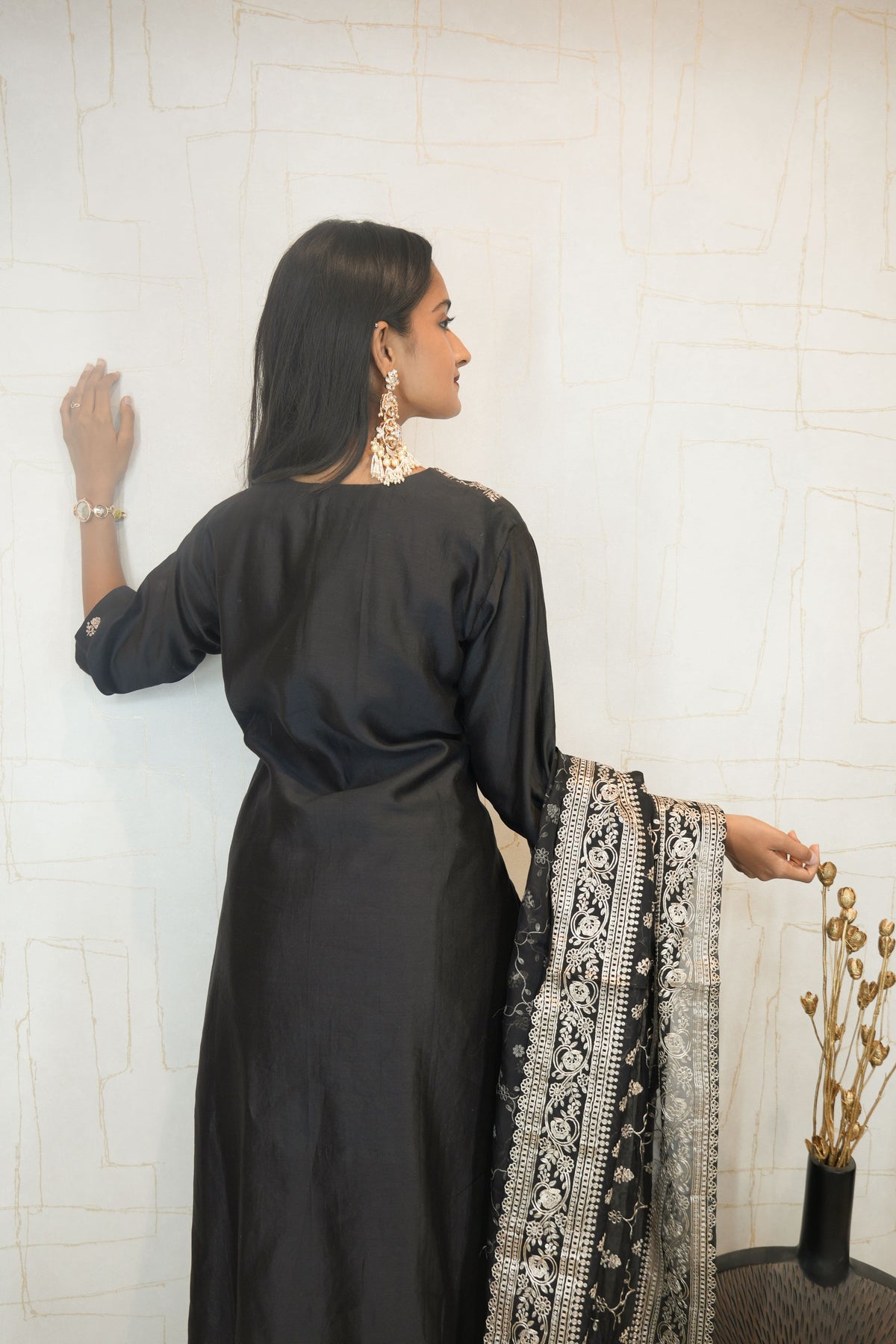 Midnight Black Embroidered Kurta Set with Dupatta