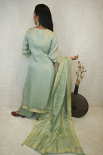 Pastel Green Straight Kurta Set with Woven Dupatta