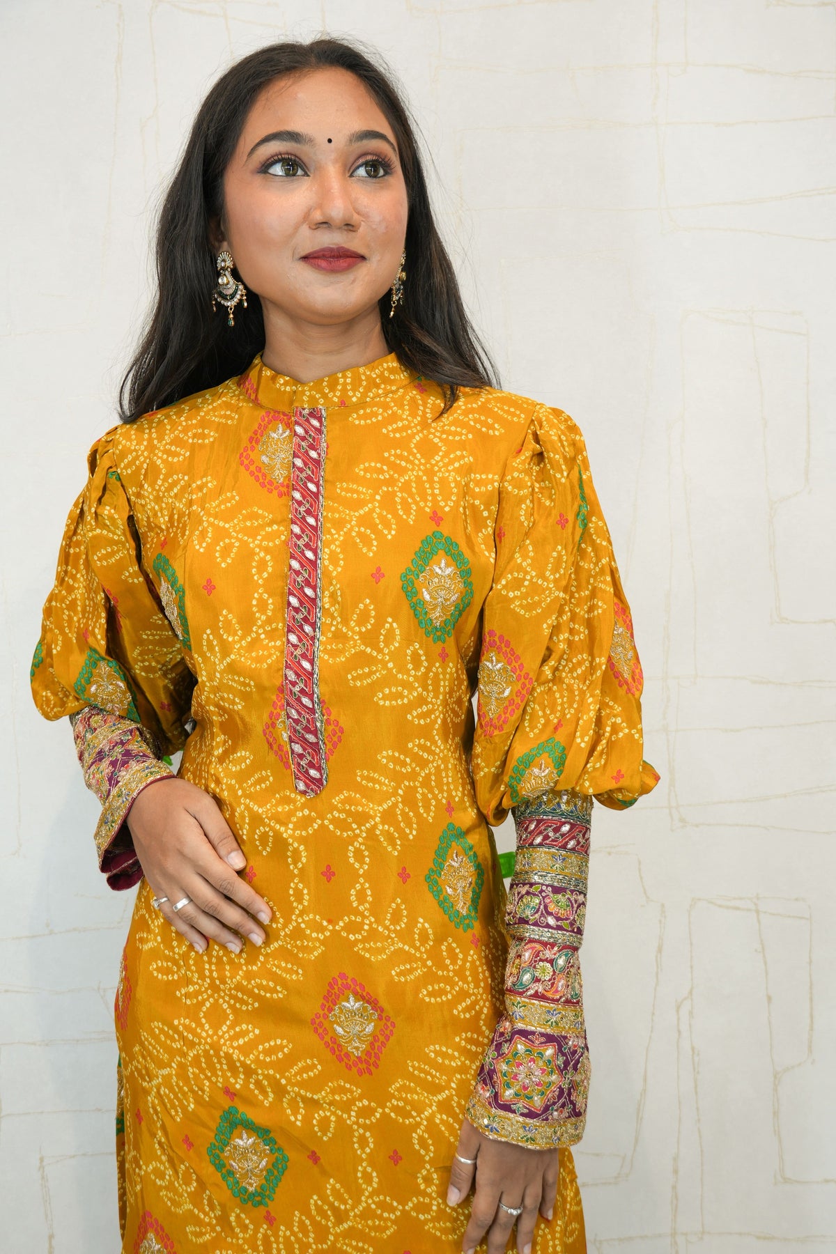 Embroidered Straight Cut Bandhani Kurti with Intricate Traditional Detailing