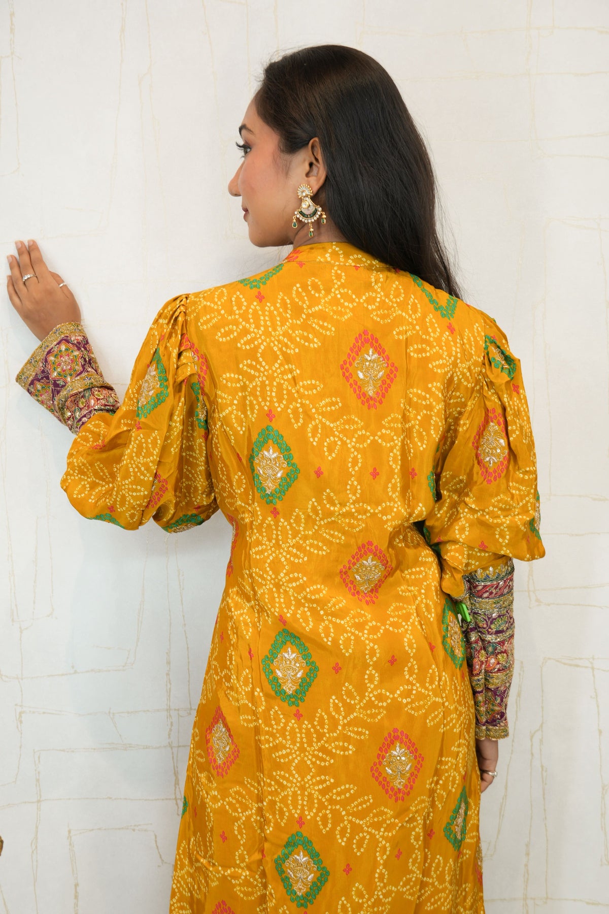 Embroidered Straight Cut Bandhani Kurti with Intricate Traditional Detailing