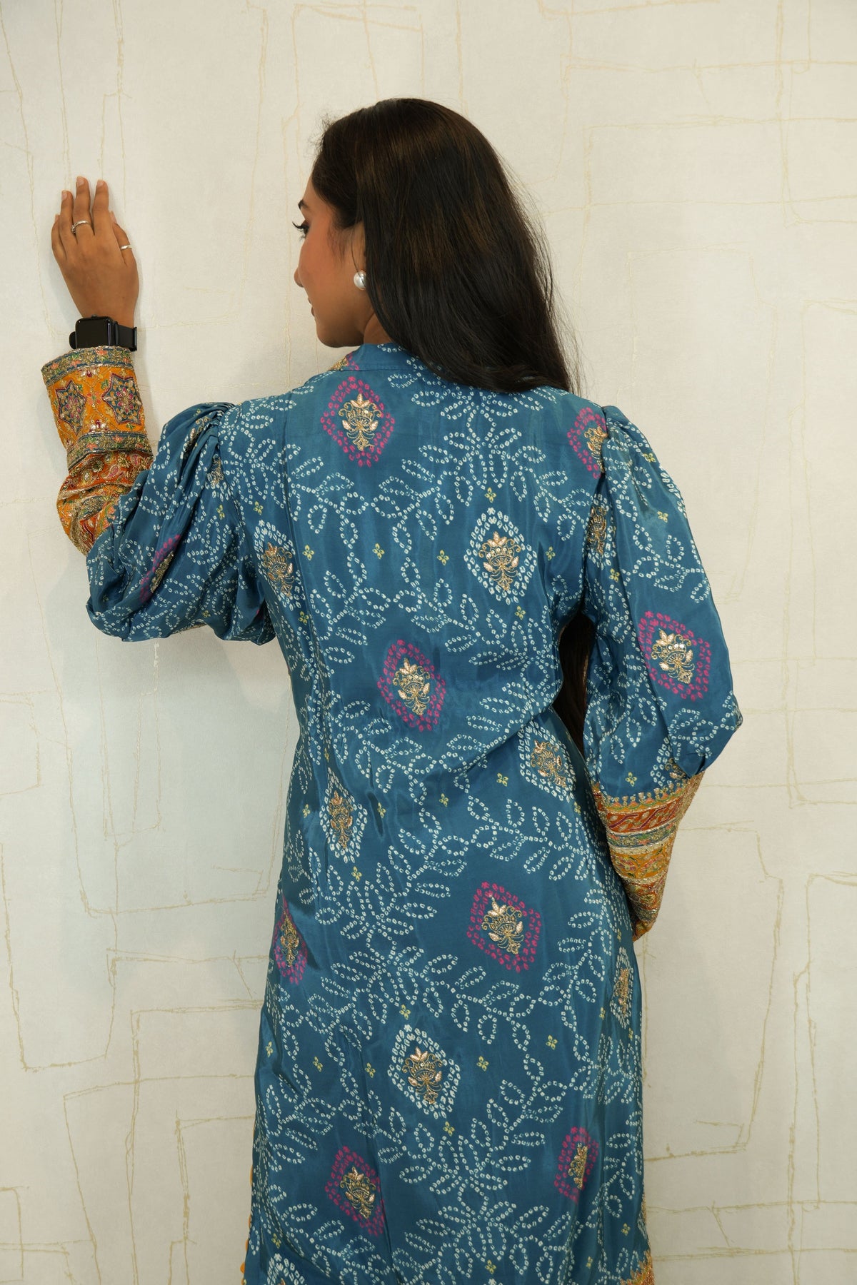 Embroidered Straight Cut Bandhani Kurti with Intricate Traditional Detailing