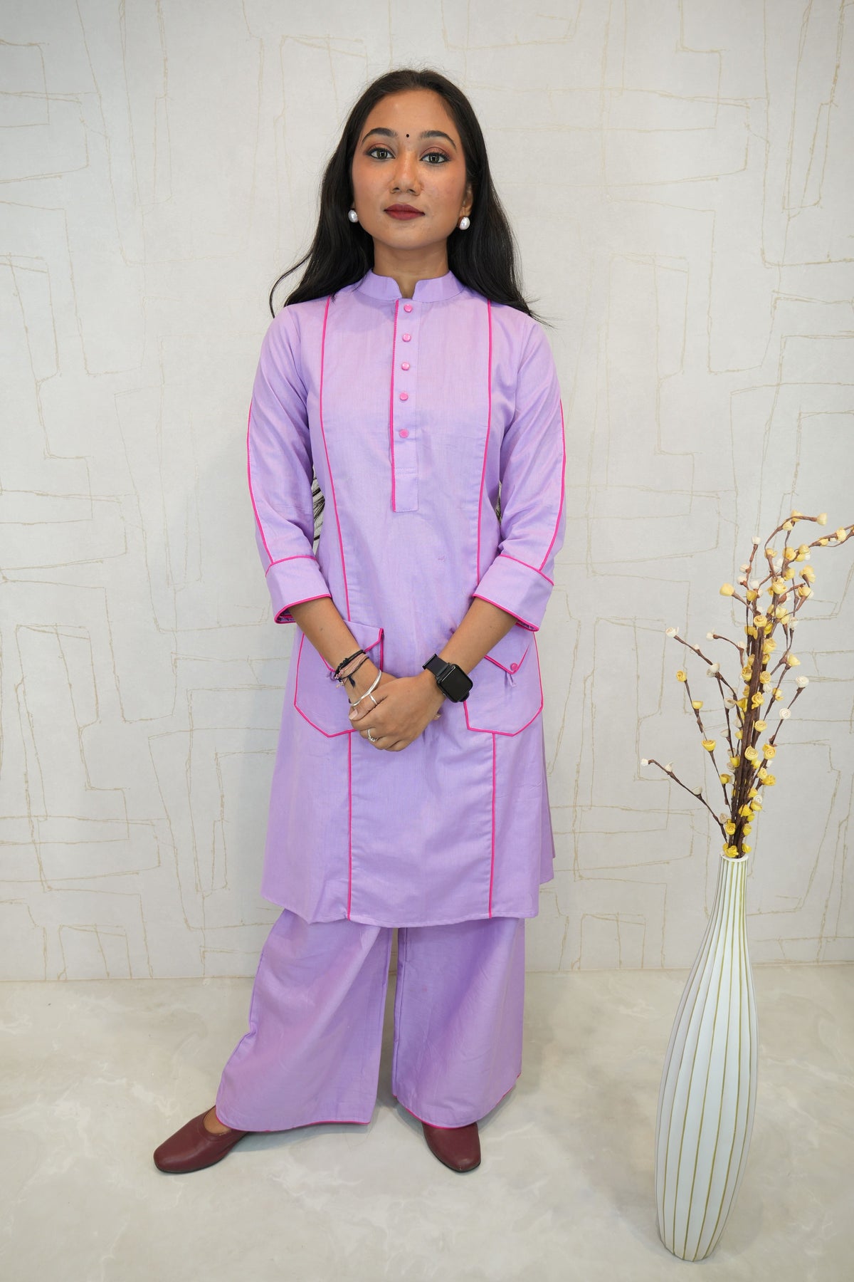Lilac Straight Kurta with Plazzo Set