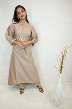 Champagne Gold Kurta Set with Beaded Tassel Detail