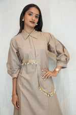 Champagne Gold Kurta Set with Beaded Tassel Detail