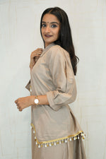 Champagne Gold Kurta Set with Beaded Tassel Detail