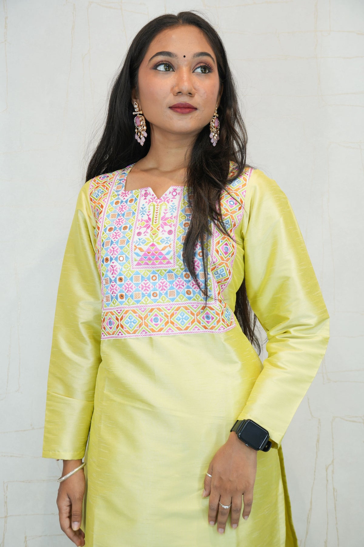 Pastel Yellow Handcrafted Sufee Embroidered Kurti Pant Set