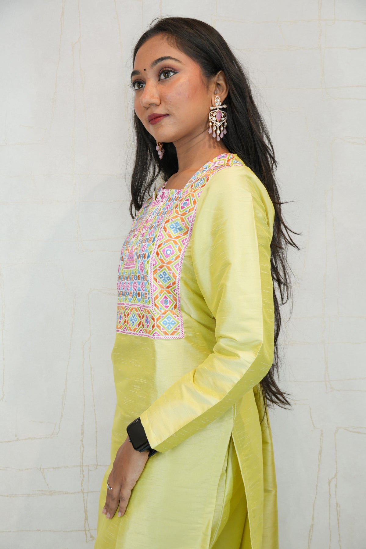Pastel Yellow Handcrafted Sufee Embroidered Kurti Pant Set