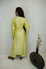 Pastel Yellow Handcrafted Sufee Embroidered Kurti Pant Set