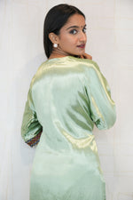 Women Embroidered Cotton Silk Straight Kurta(Light Green)