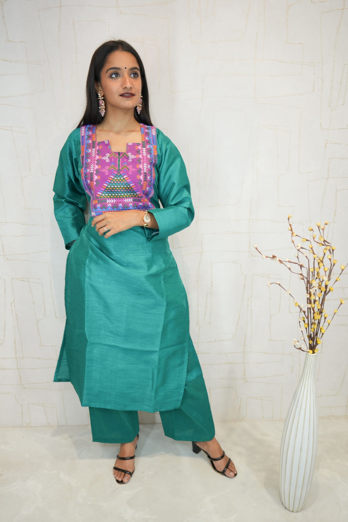 Teal Radiance Handcrafted Sufee Embroidered Kurti