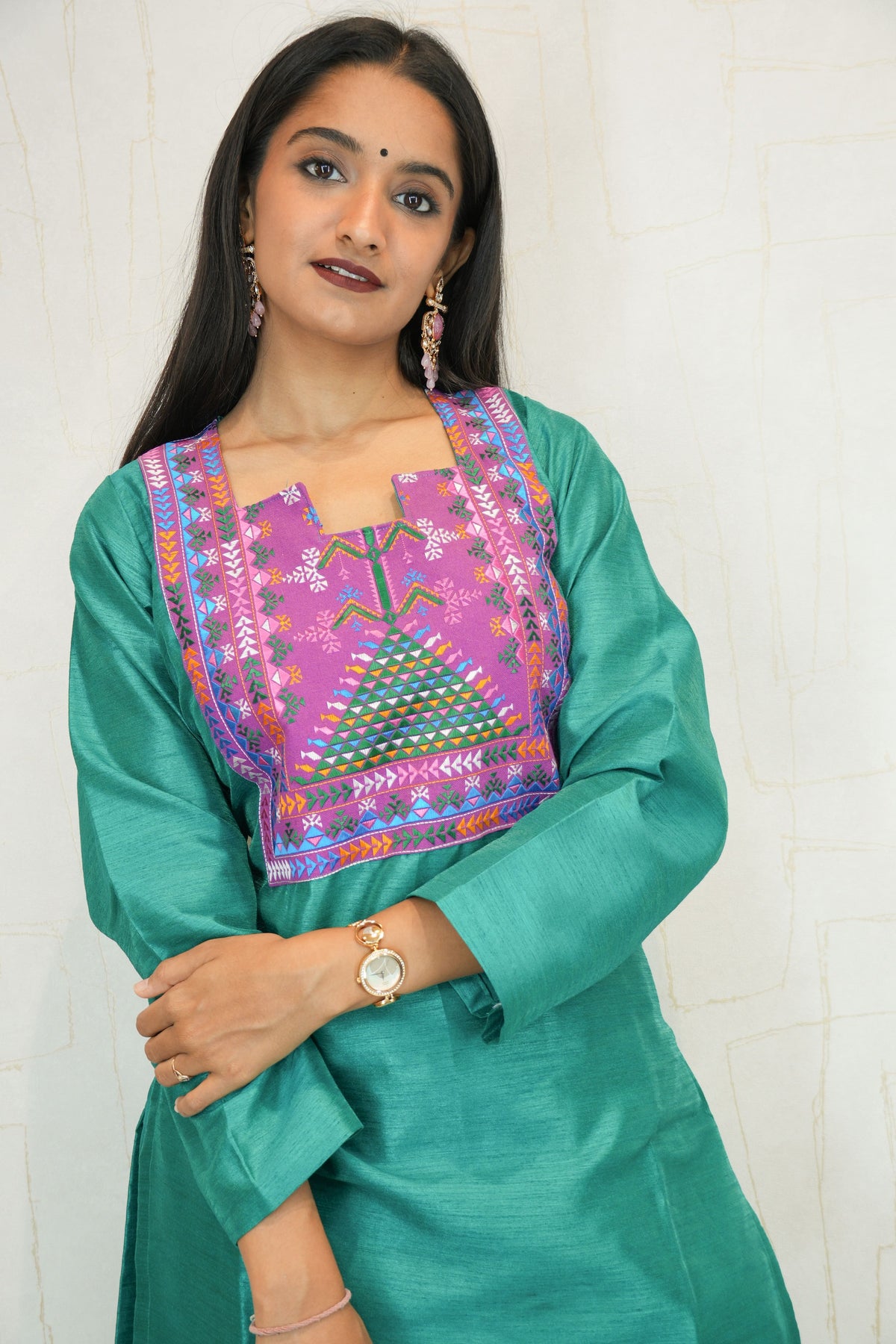 Teal Radiance Handcrafted Sufee Embroidered Kurti