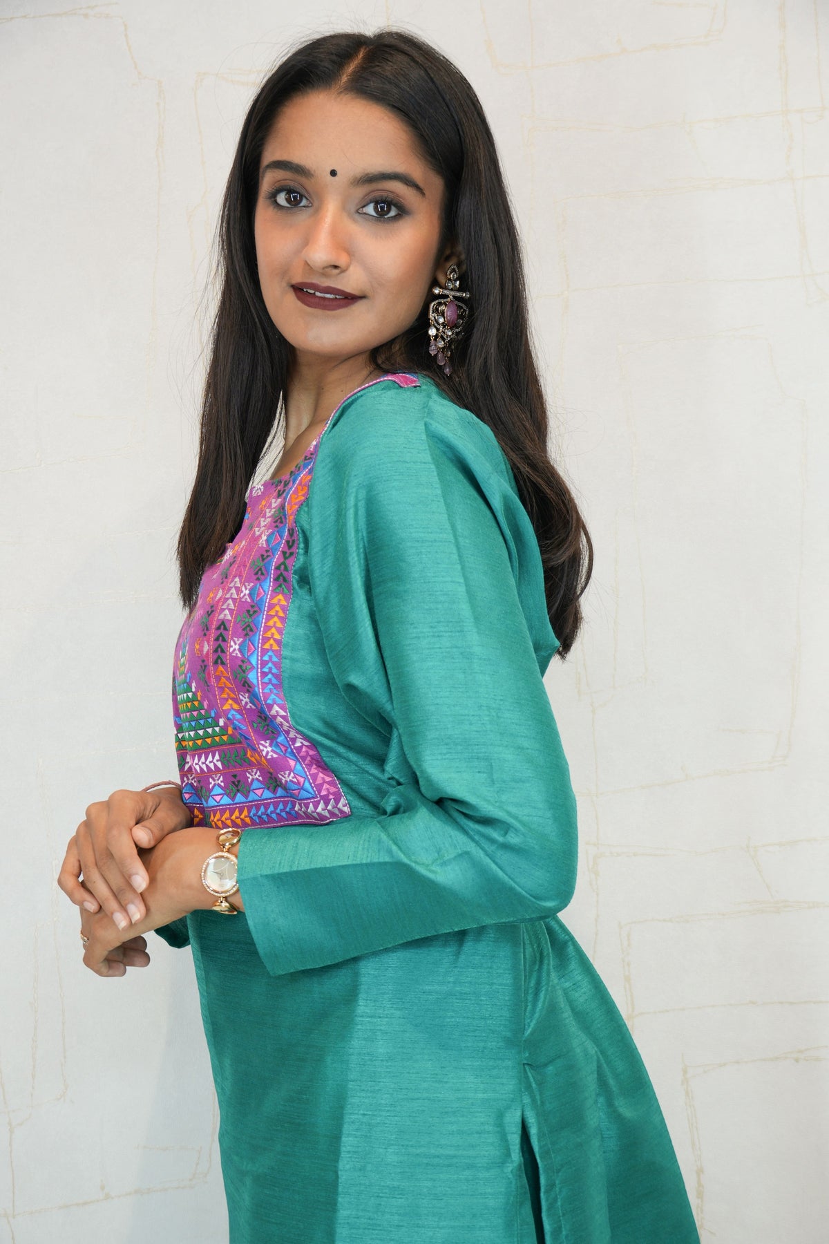 Teal Radiance Handcrafted Sufee Embroidered Kurti