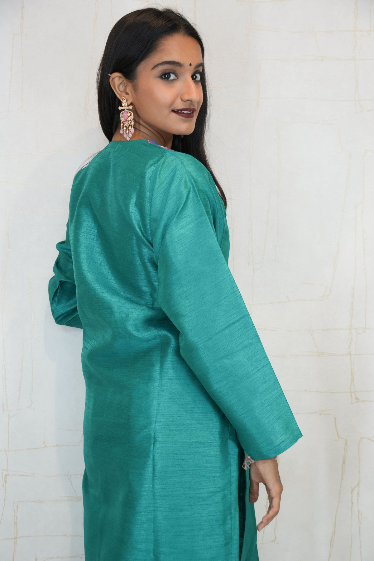 Teal Radiance Handcrafted Sufee Embroidered Kurti