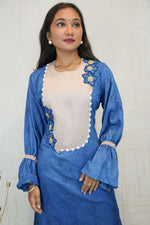 Royal Blue & Beige Embellished Kurti
