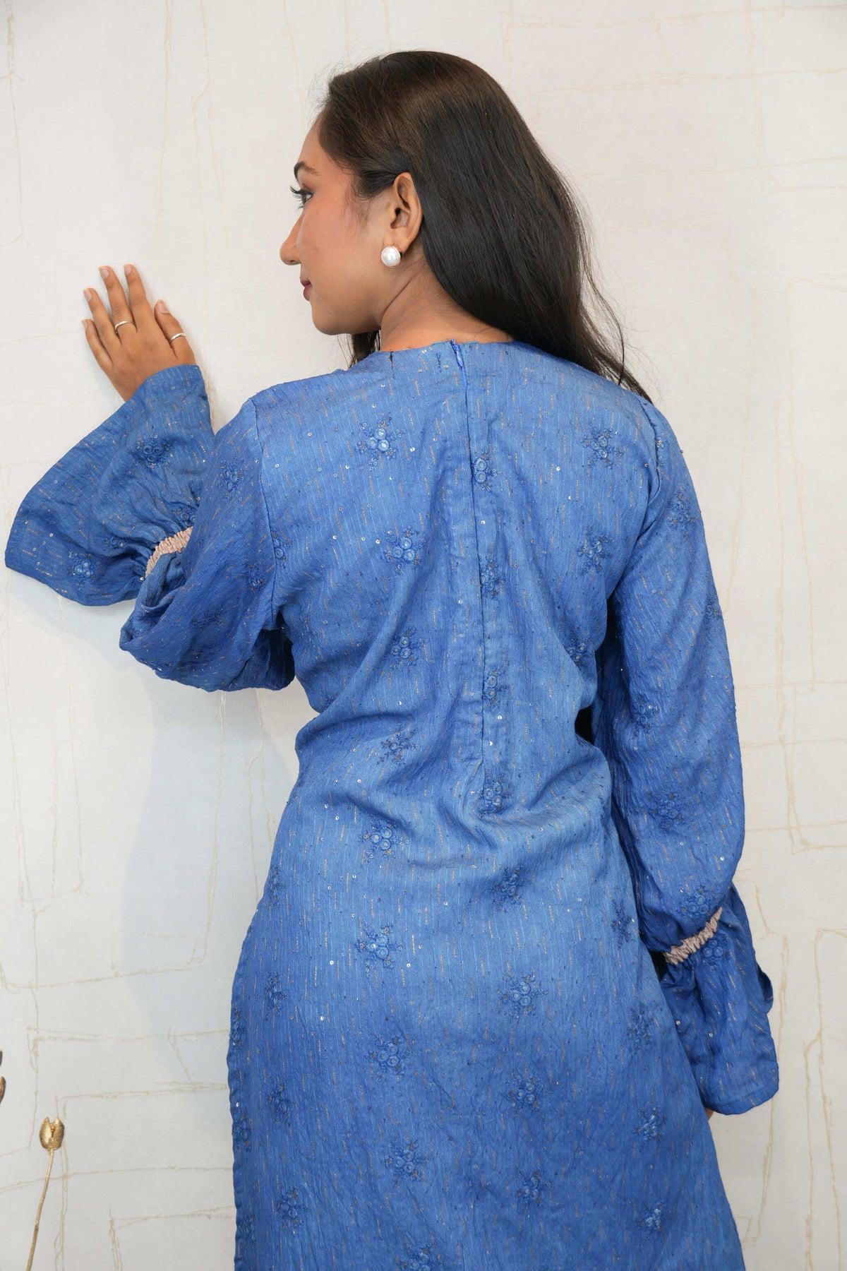 Royal Blue & Beige Embellished Kurti
