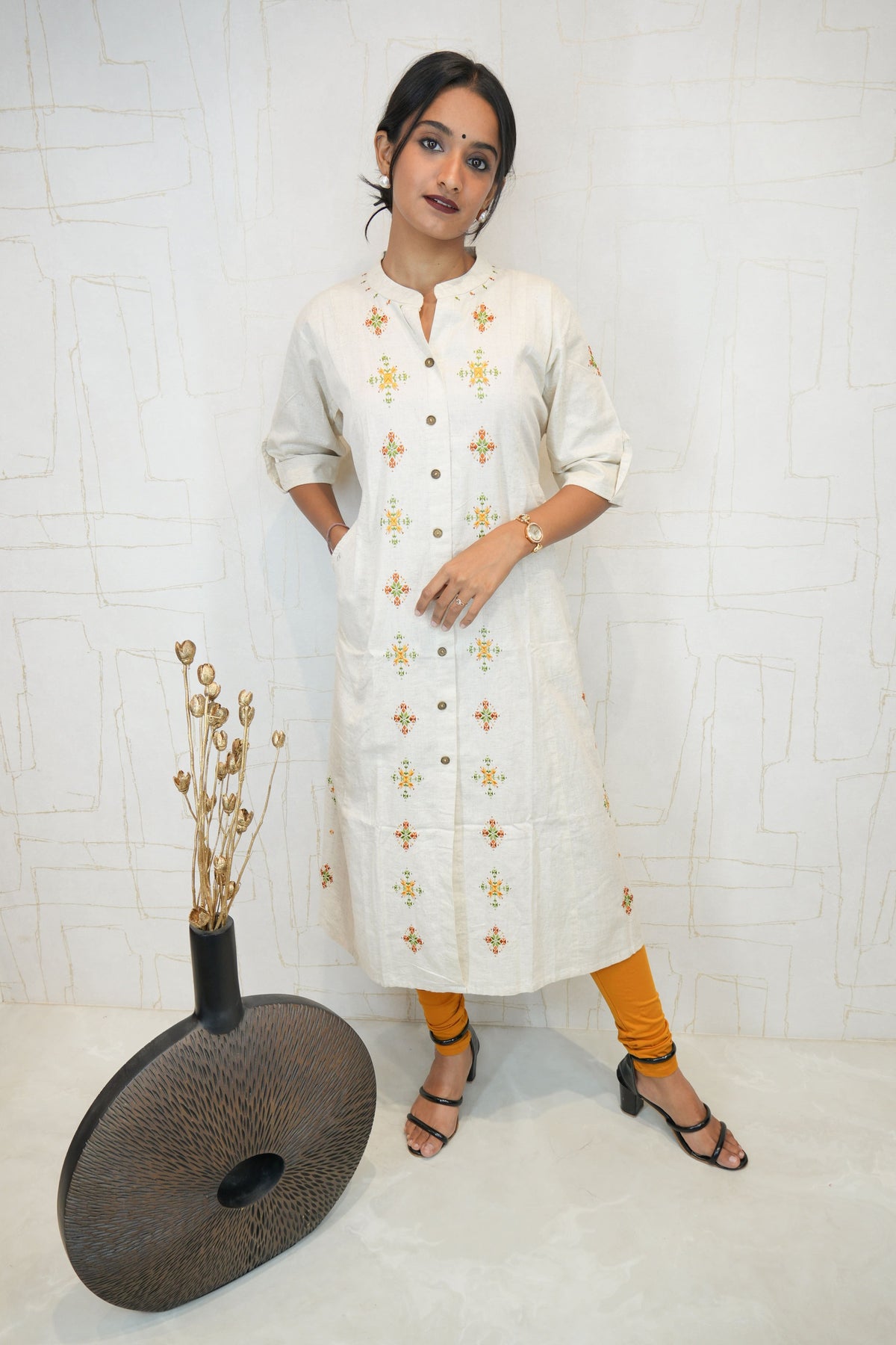 Off-White Handmade Sufee Embroidery Kurta