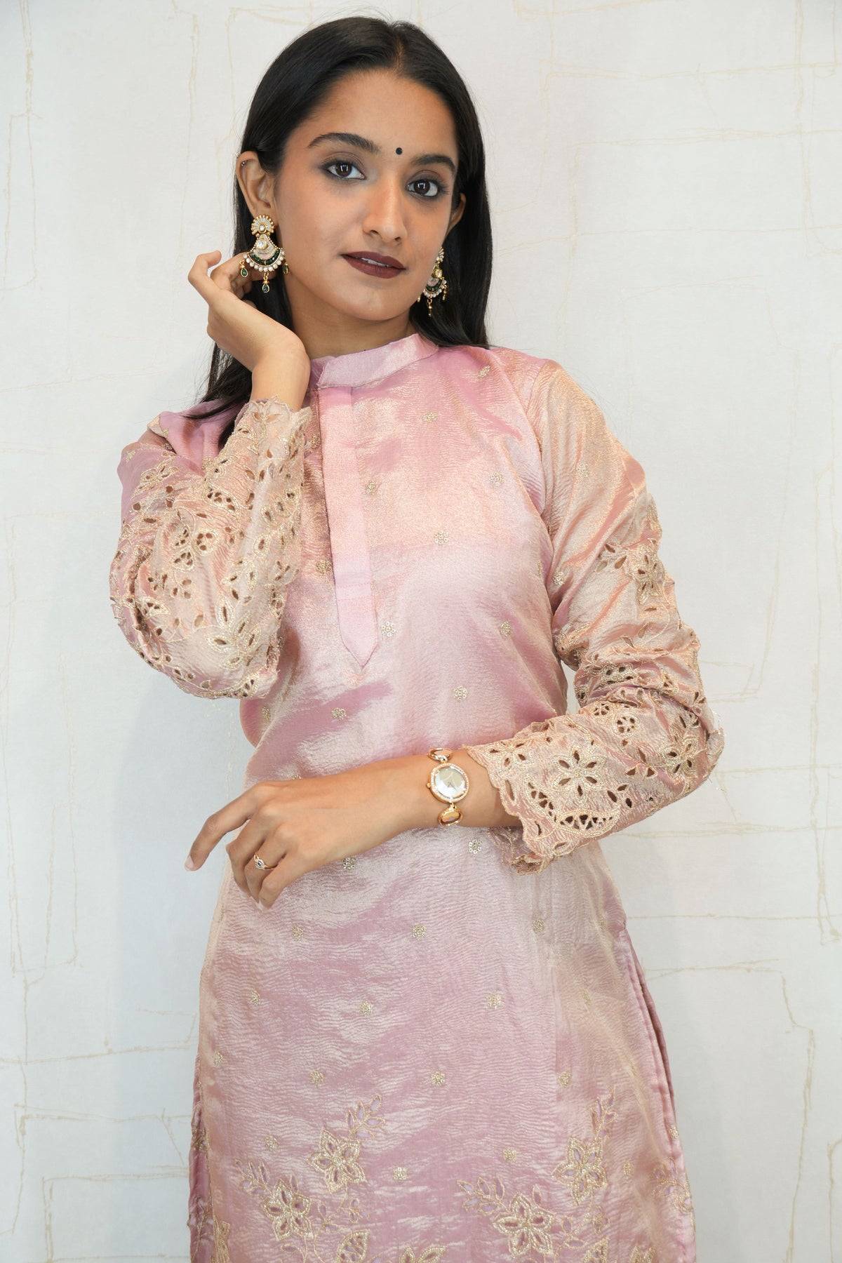 Blush Pink Embroidered Straight Kurti