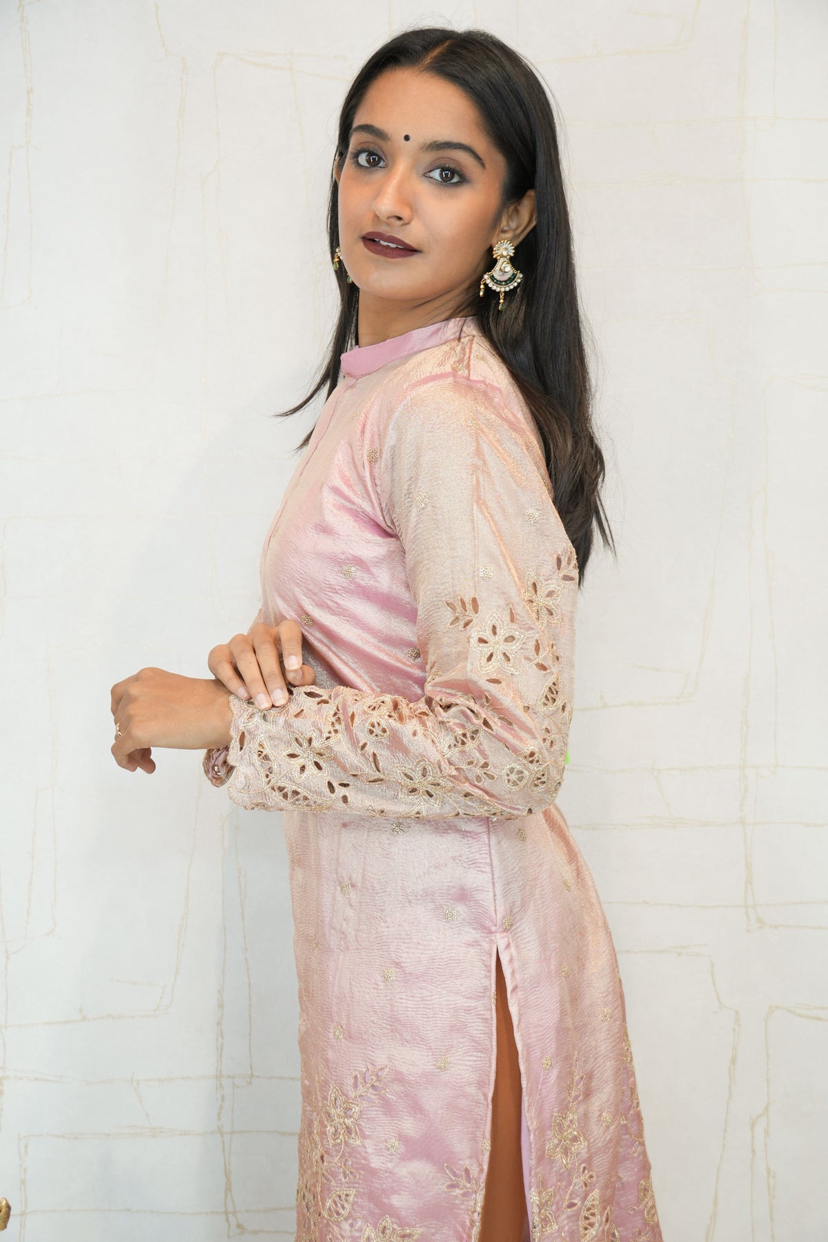 Blush Pink Embroidered Straight Kurti