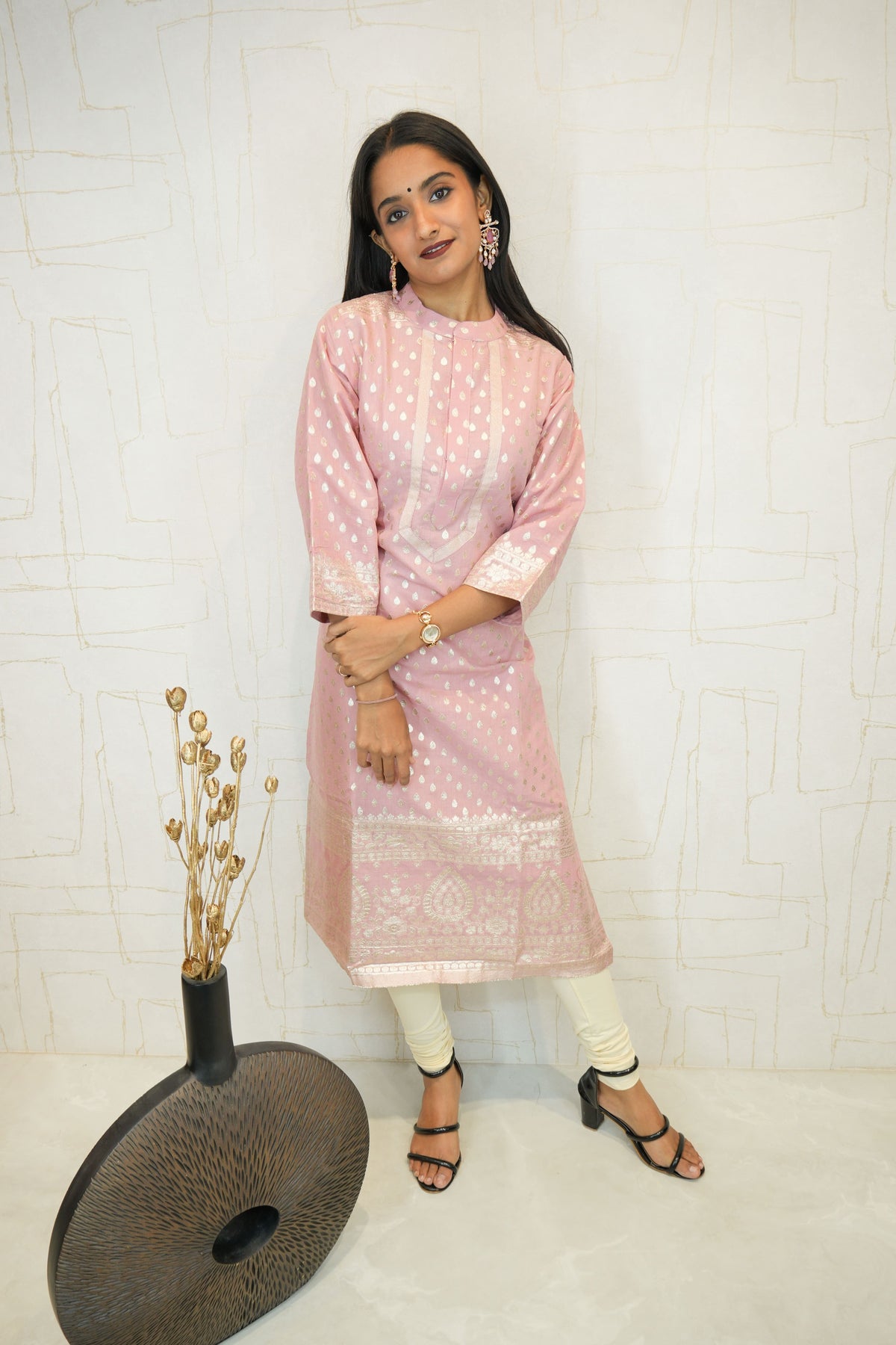 Blush Pink Banarasi Motif Kurti