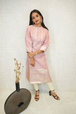 Blush Pink Banarasi Motif Kurti