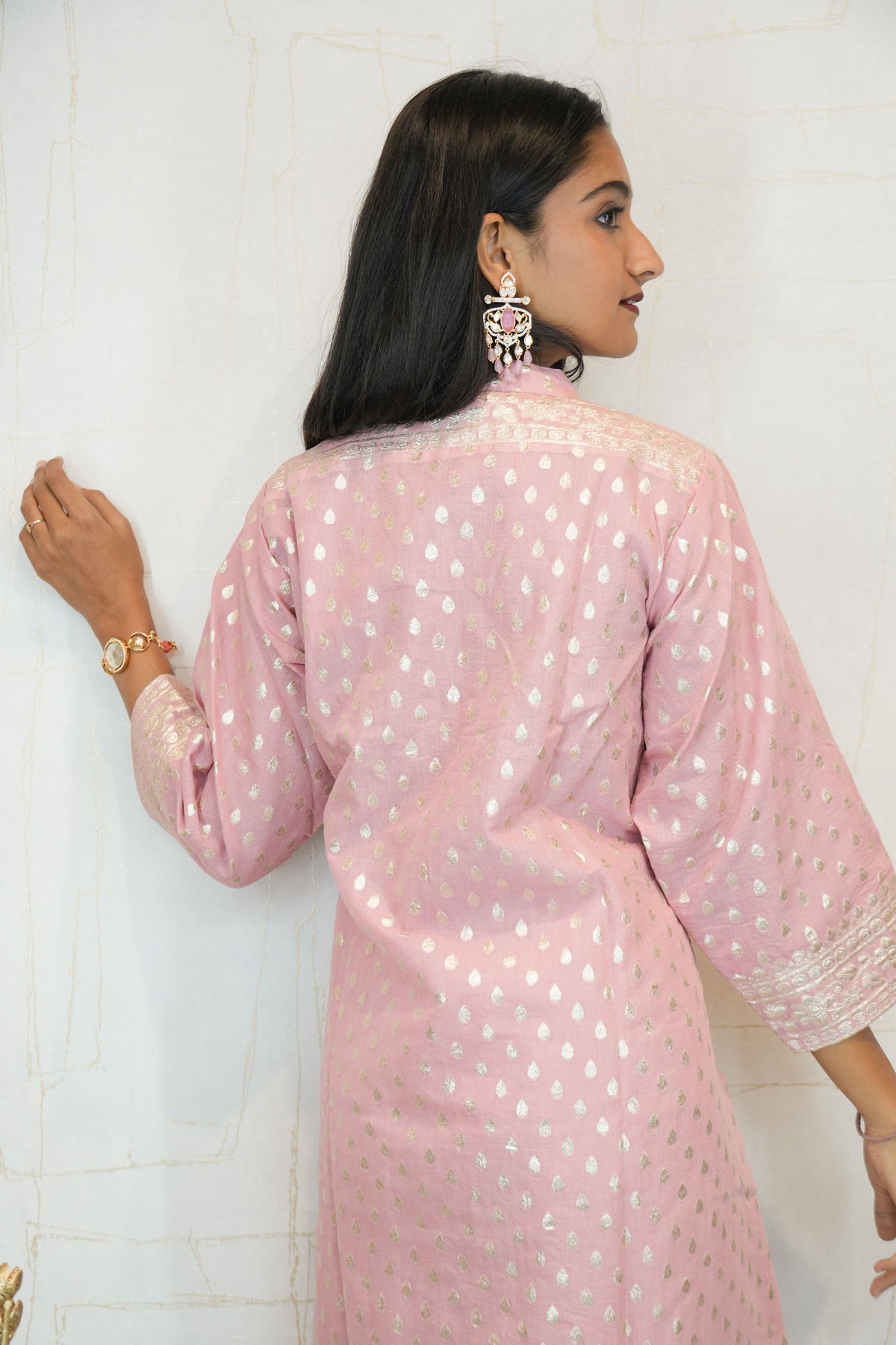Blush Pink Banarasi Motif Kurti