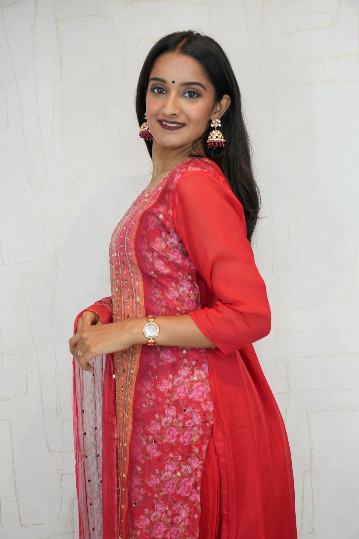 Traditional Embroidered Kurta Set (Pink, Black)