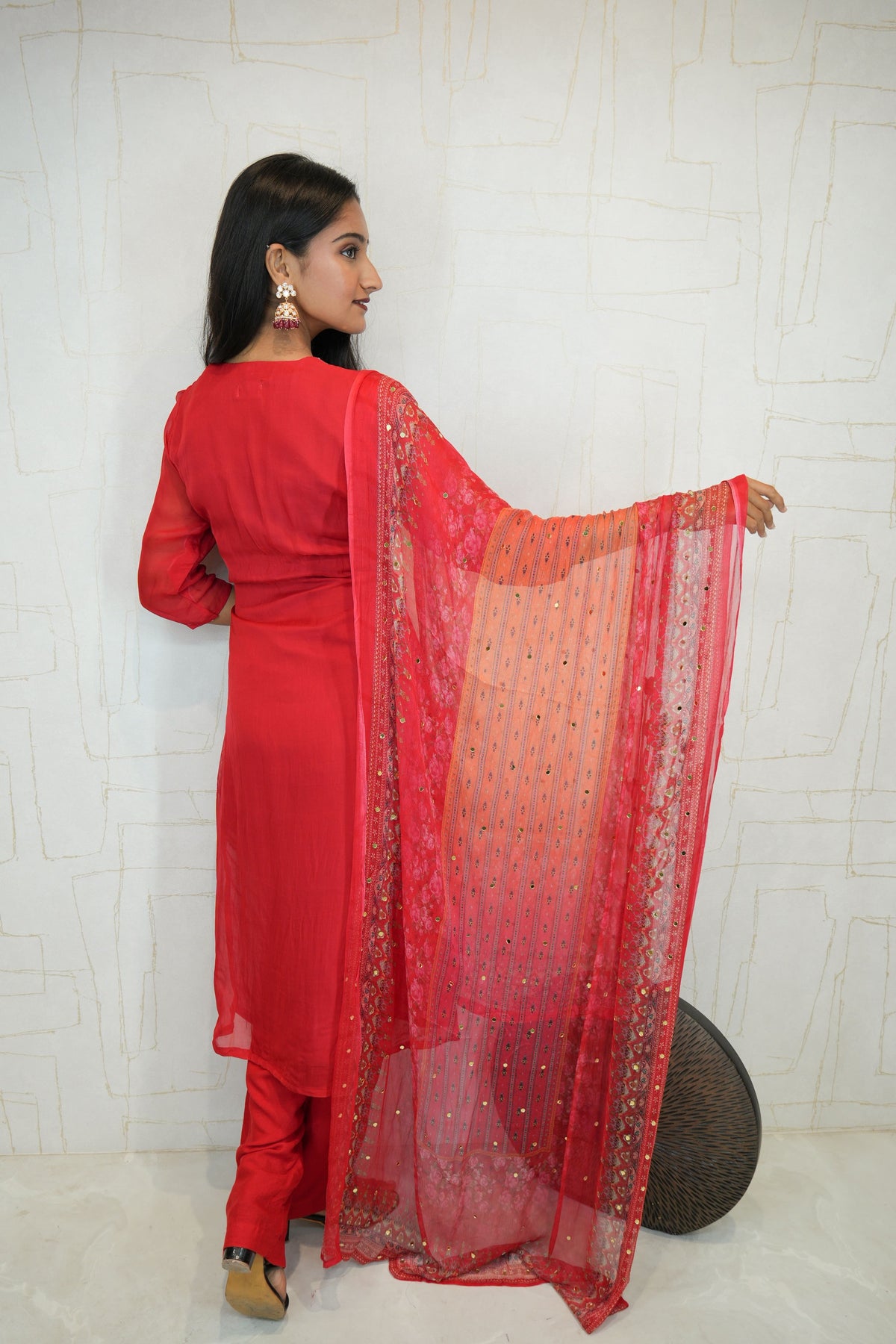 Traditional Embroidered Kurta Set (Pink, Black)