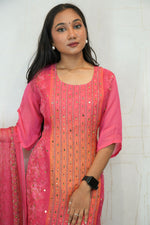 Traditional Embroidered Kurta Set (Pink, Black)