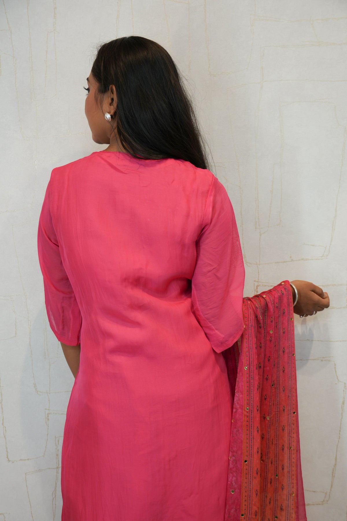 Traditional Embroidered Kurta Set (Pink, Black)