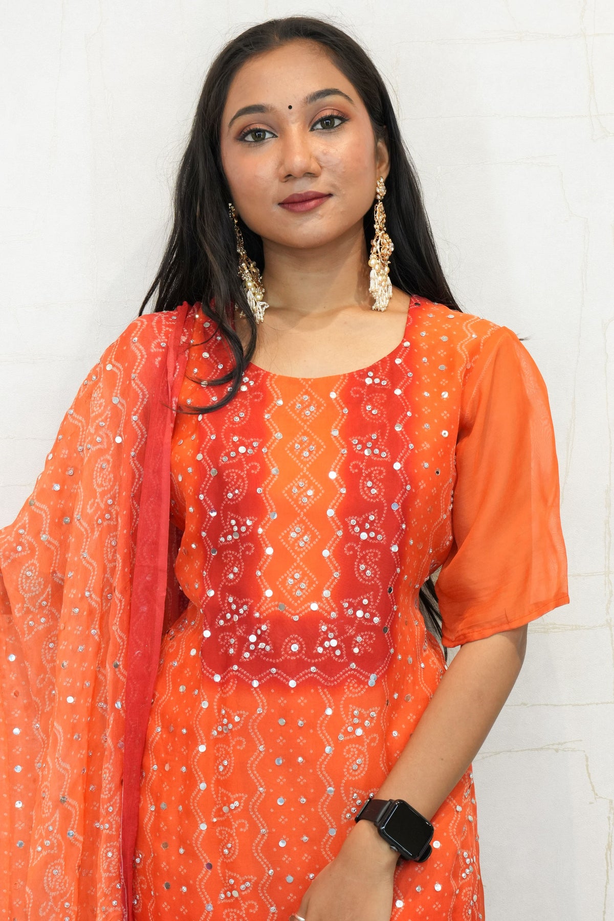Traditional Embroidered Kurta Set (Orange)