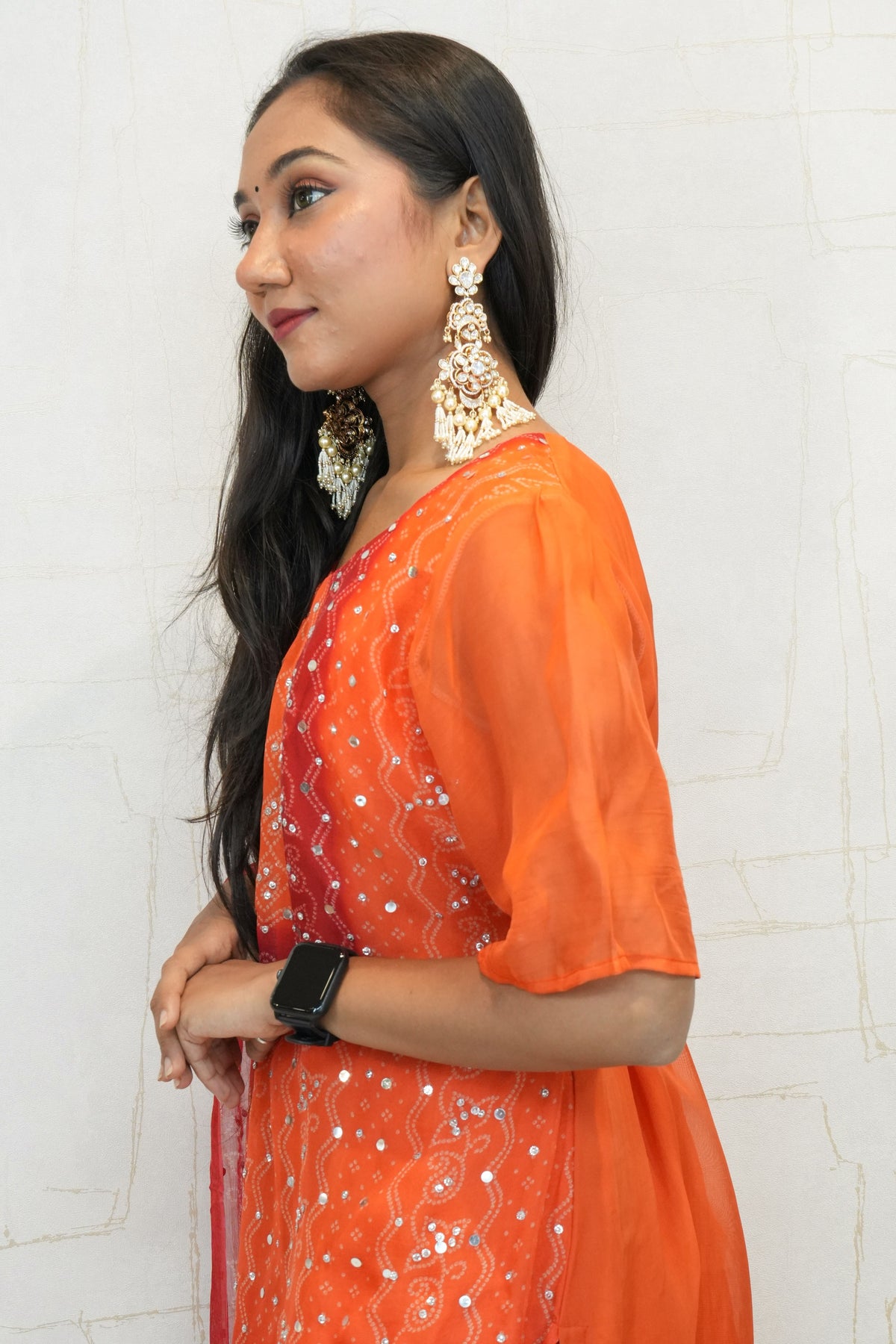 Traditional Embroidered Kurta Set (Orange)