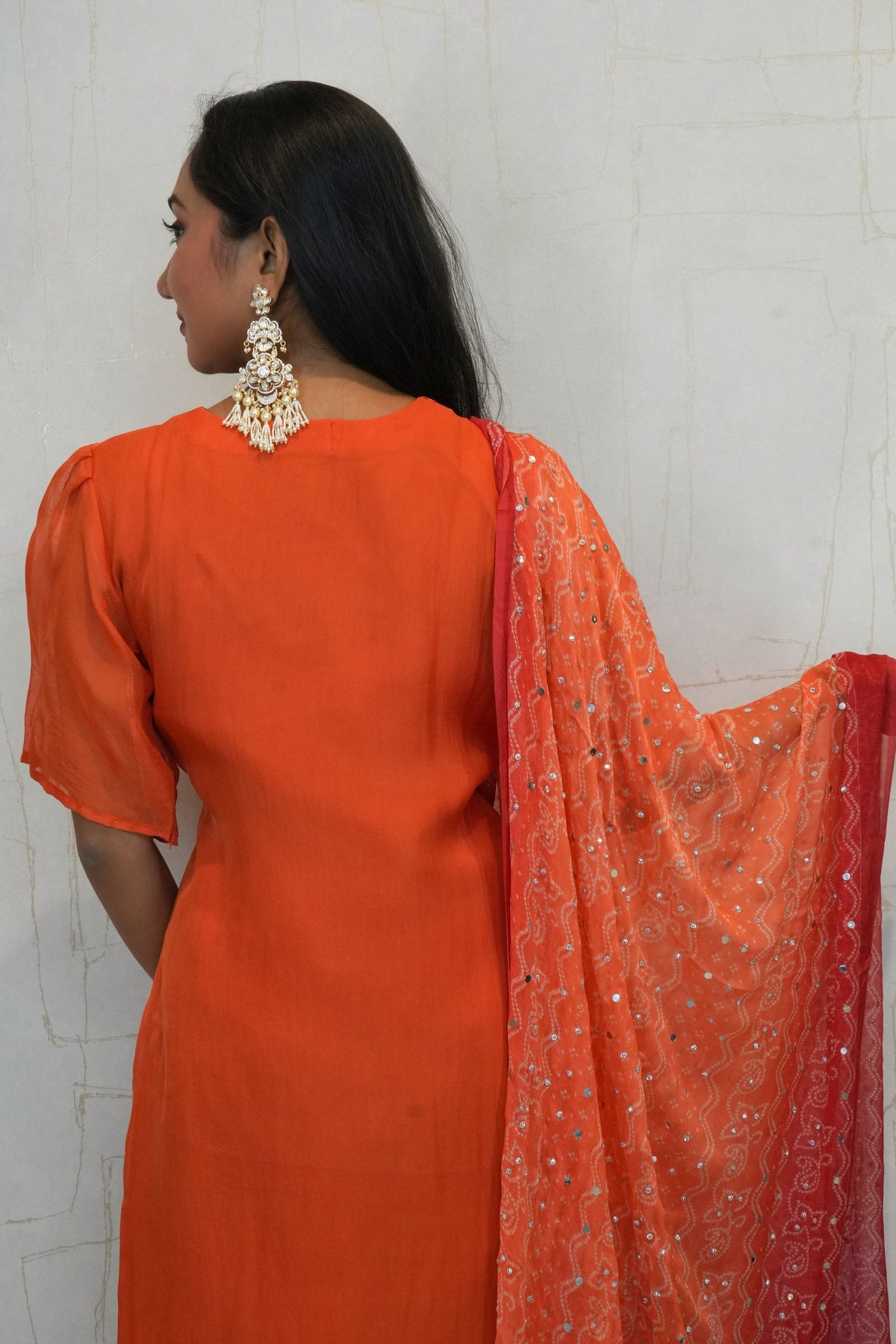 Traditional Embroidered Kurta Set (Orange)