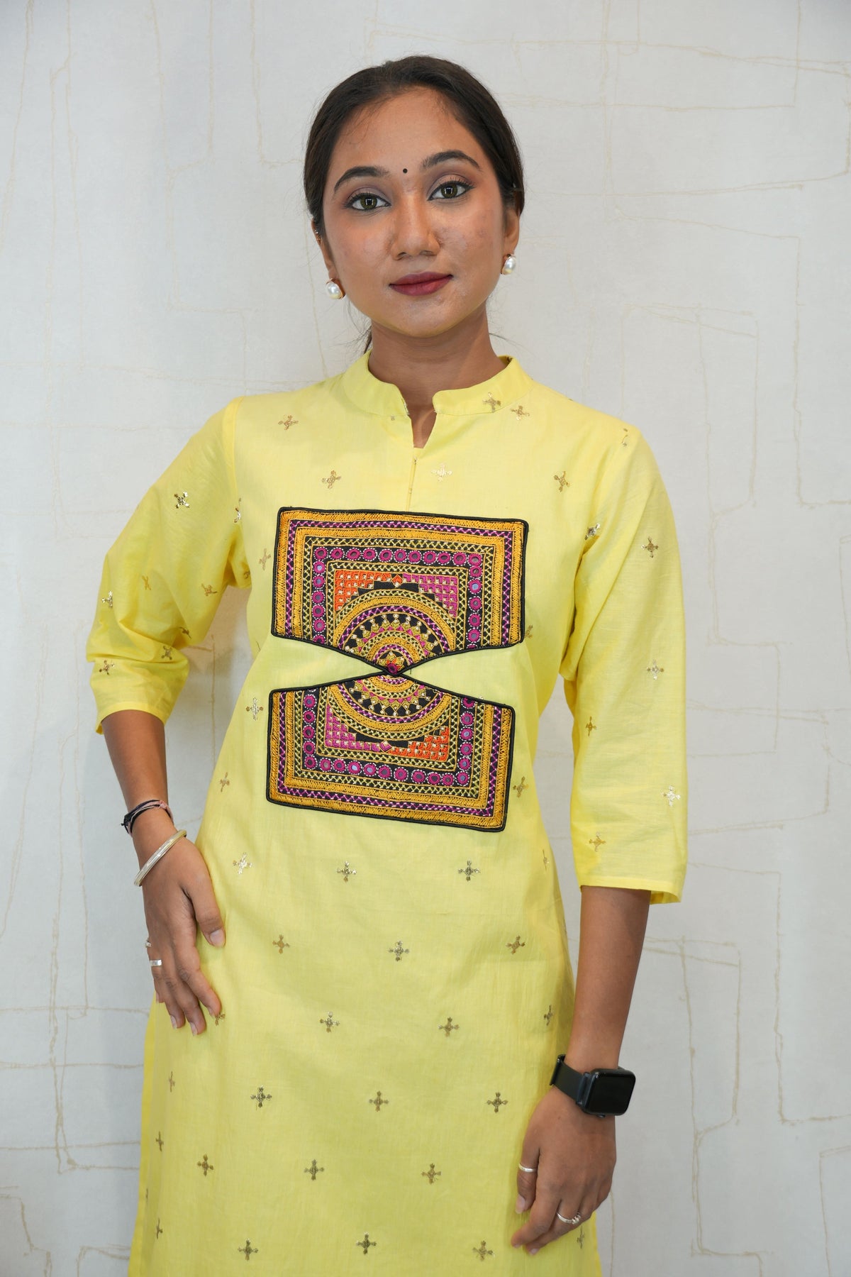 Women Embroidered Pure Cotton Straight Kurta(Yellow)