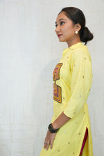 Women Embroidered Pure Cotton Straight Kurta(Yellow)