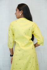 Women Embroidered Pure Cotton Straight Kurta(Yellow)
