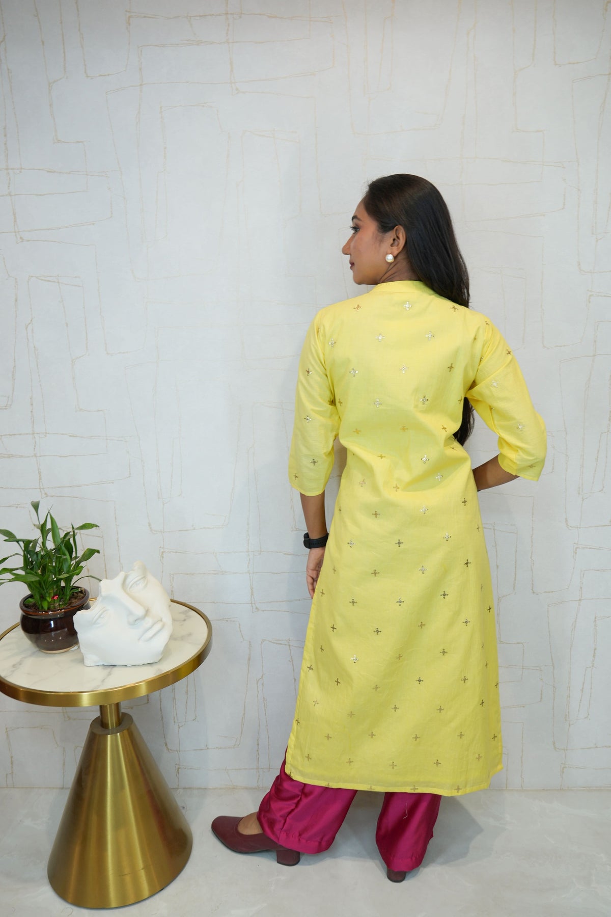 Women Embroidered Pure Cotton Straight Kurta(Yellow)