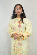 Yellow Straight Kurti with Floral Embroidery
