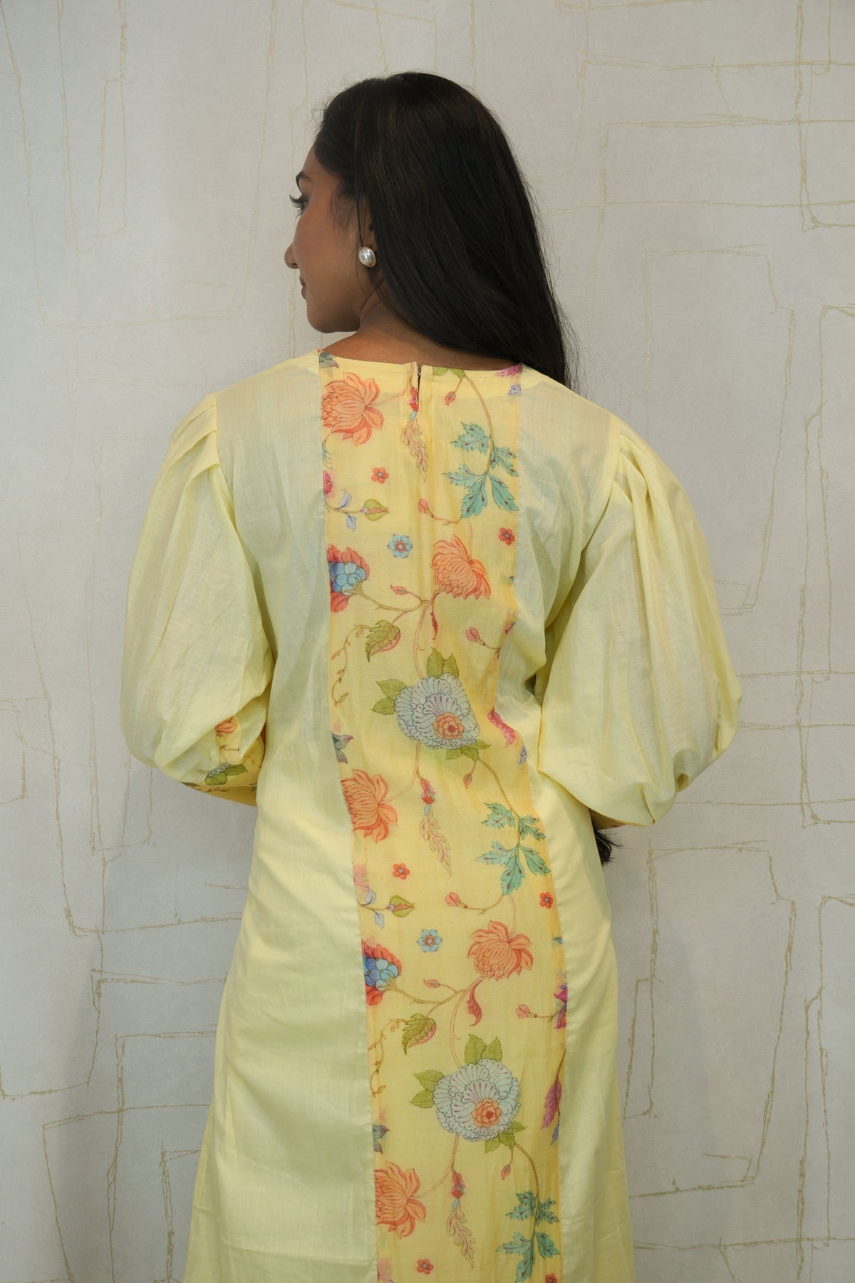 Yellow Straight Kurti with Floral Embroidery