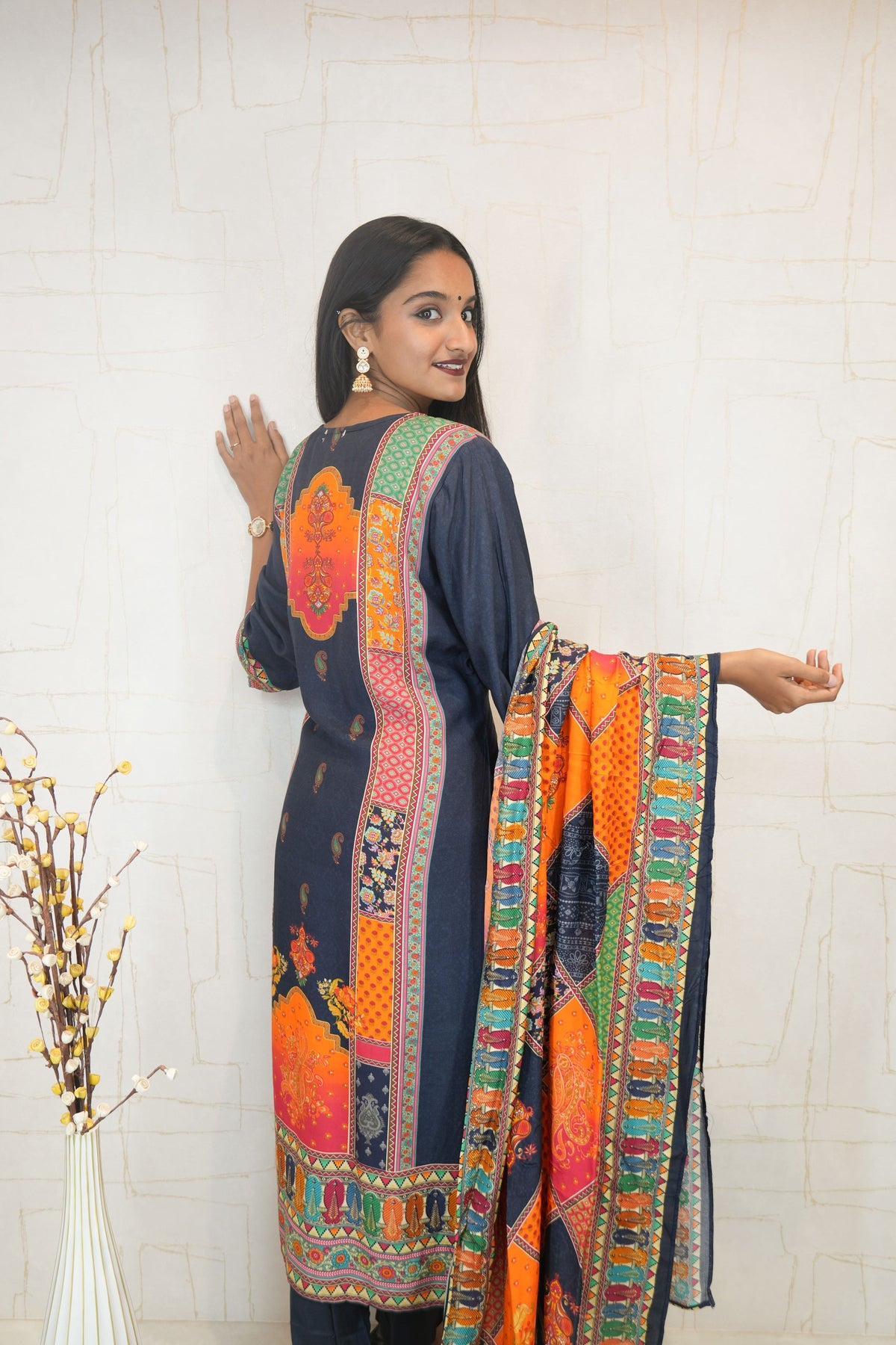 Deep Blue Traditional Embroidered Kurta Set