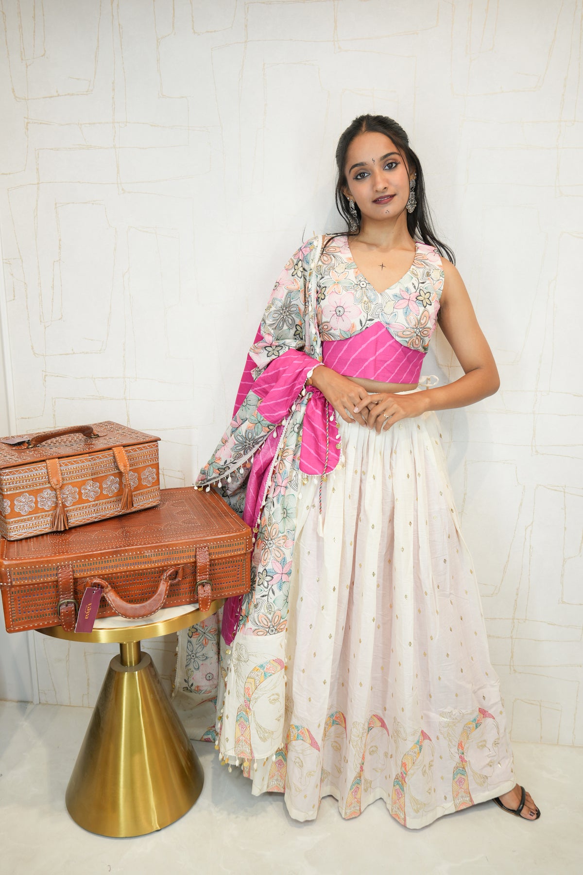 Pink Pastel Floral Navratri Lehenga Set
