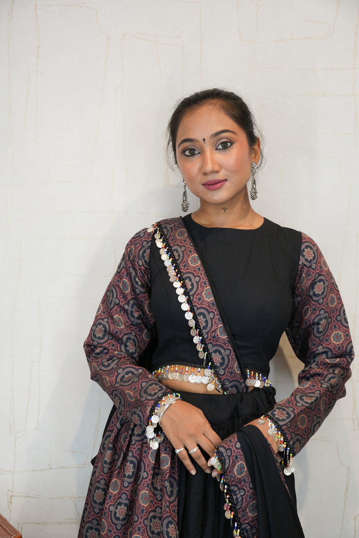 Black & Ajrakh Print Navratri Lehenga Set