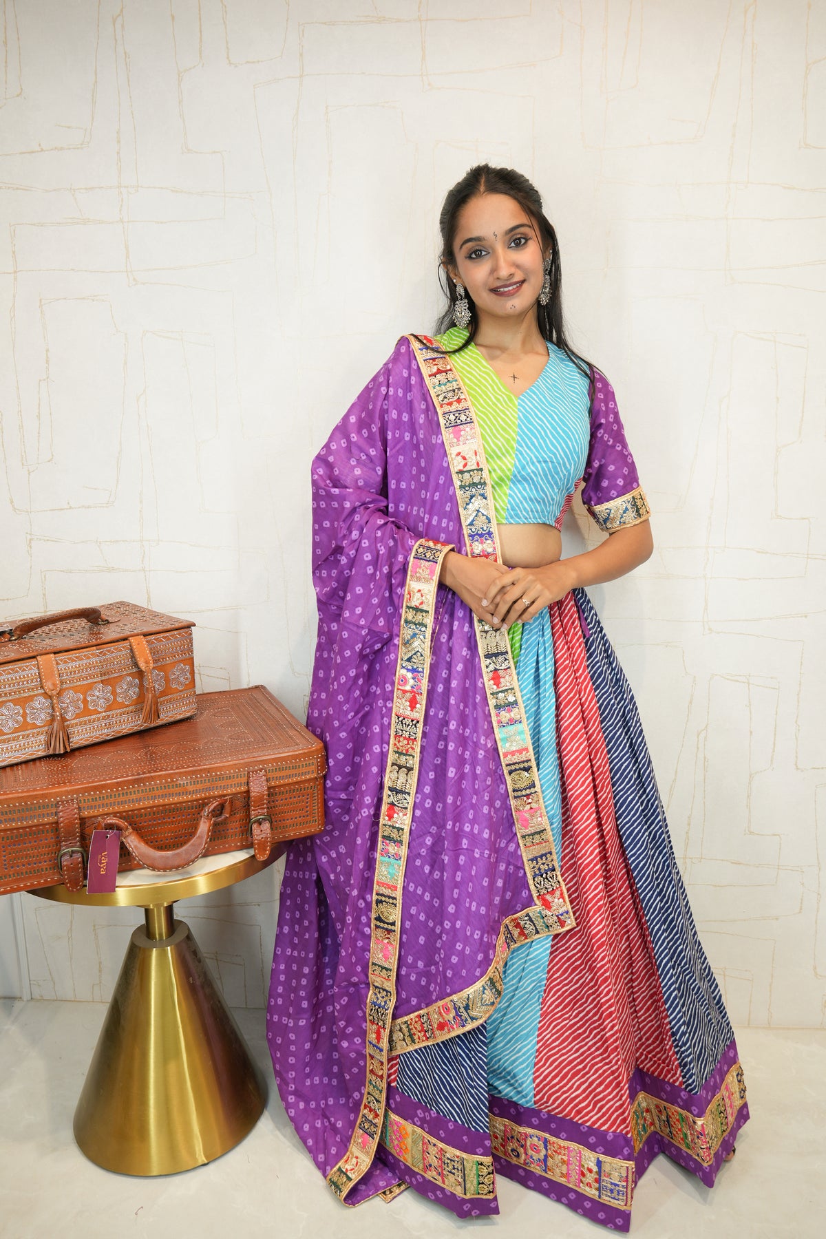 Multicolor Bandhani & Stripe Navratri Lehenga Choli