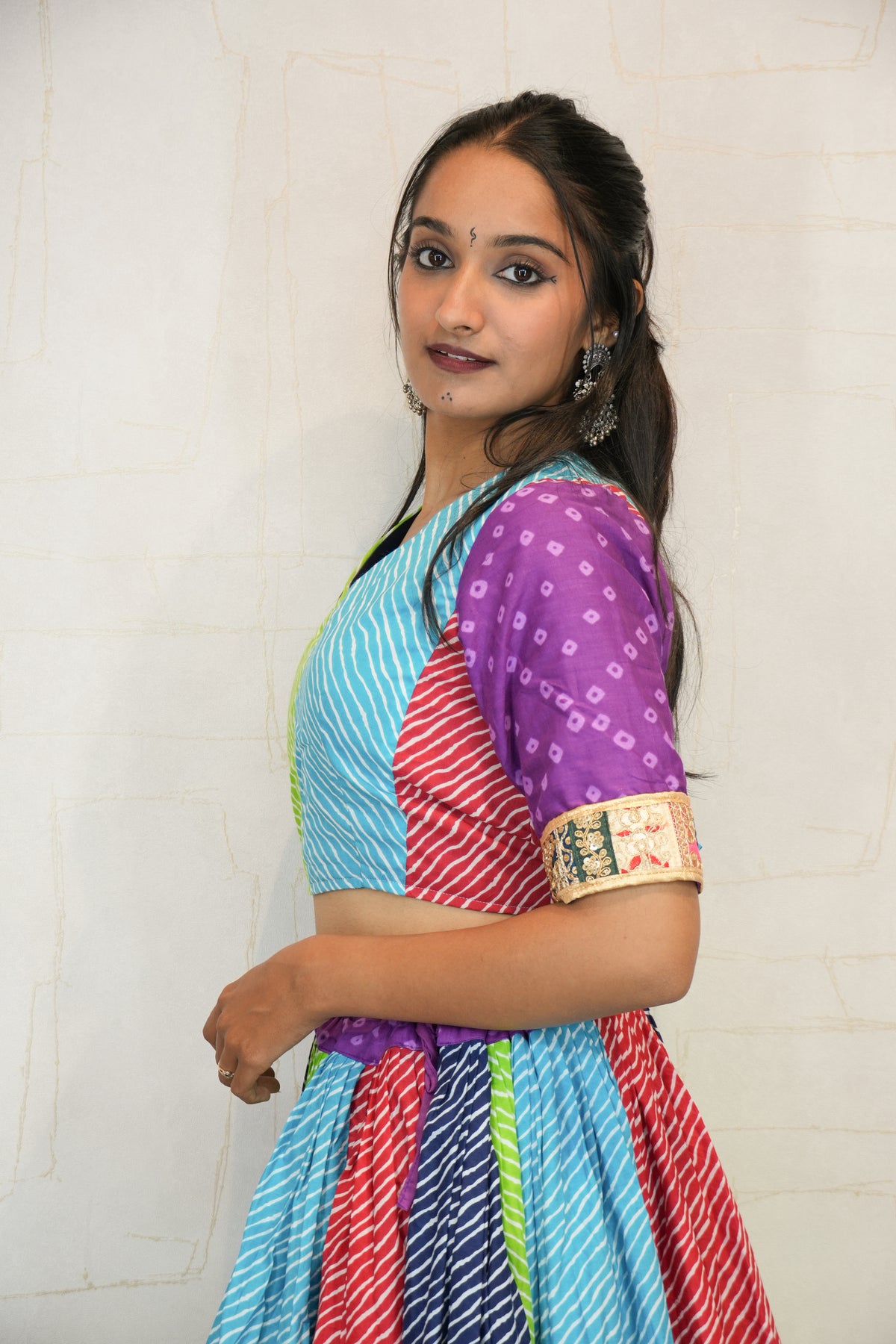 Multicolor Bandhani & Stripe Navratri Lehenga Choli