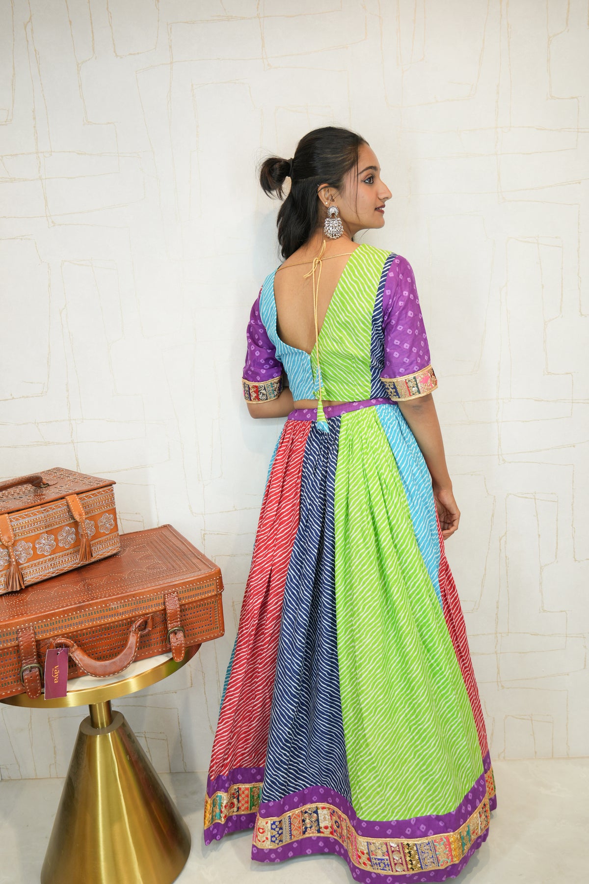 Multicolor Bandhani & Stripe Navratri Lehenga Choli