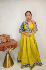 Mustard Yellow & Blue Bandhej Border Navratri Lehenga Choli