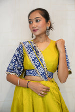 Mustard Yellow & Blue Bandhej Border Navratri Lehenga Choli