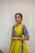 Mustard Yellow & Blue Bandhej Border Navratri Lehenga Choli