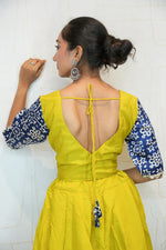 Mustard Yellow & Blue Bandhej Border Navratri Lehenga Choli