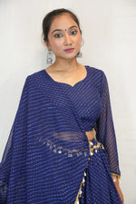 Navy Blue Leheriya Navratri Lehenga Choli with Golden Tassel Detailing