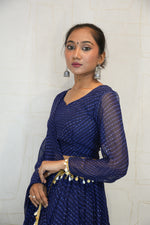 Navy Blue Leheriya Navratri Lehenga Choli with Golden Tassel Detailing